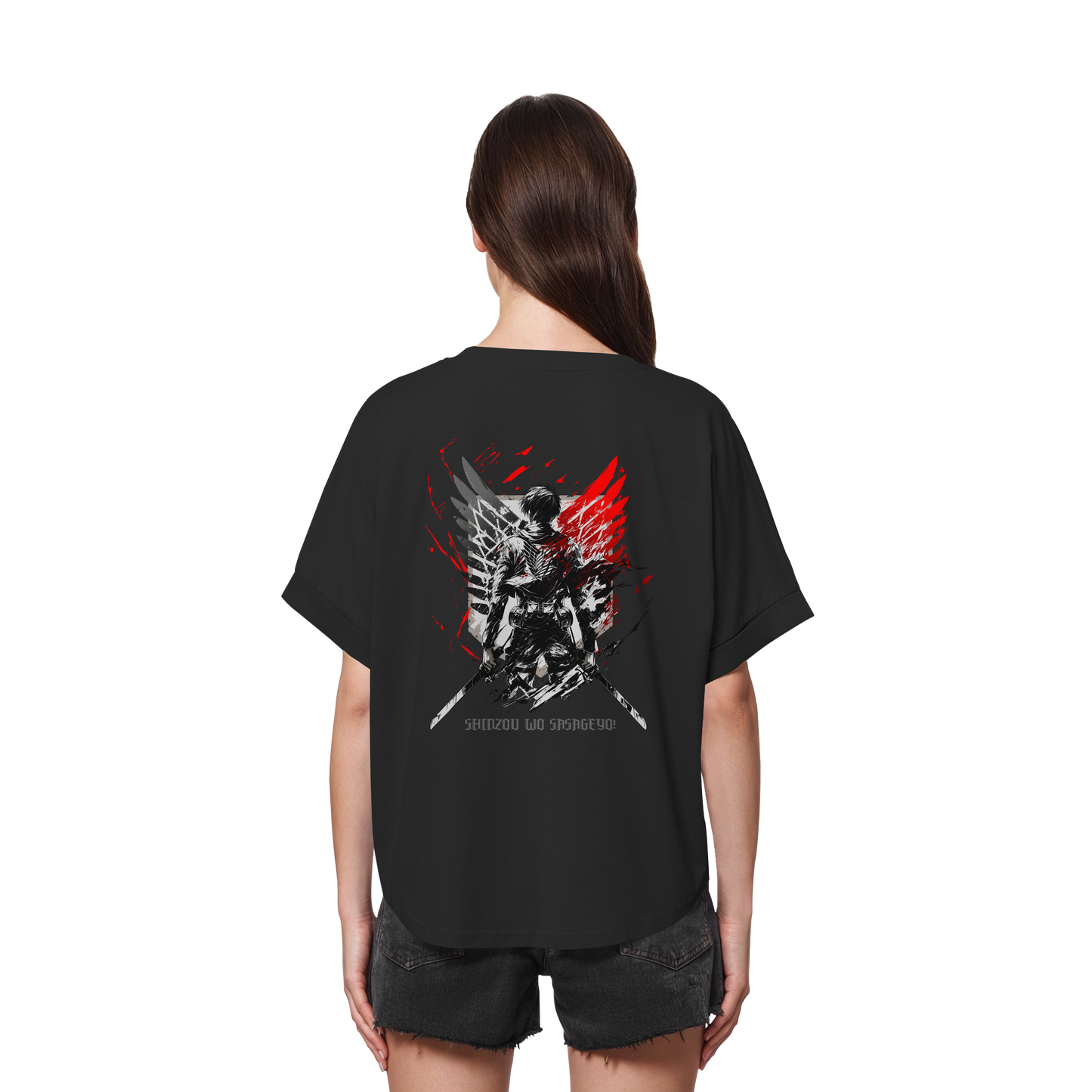"Wings of Resolve" Back Womens Organic Rolled Sleeves Shirt