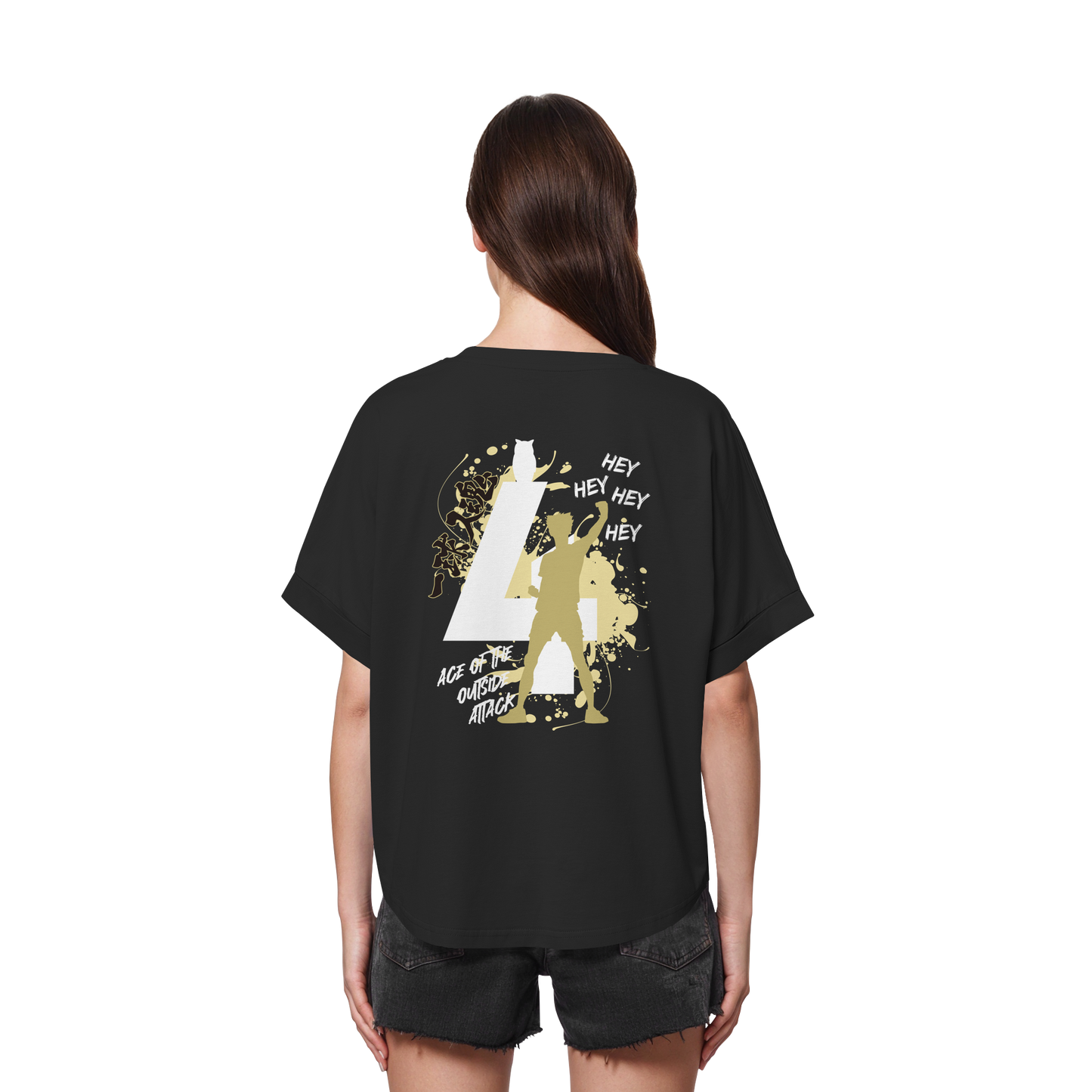 "Ace Of The Outside Attack" Back Black Womens Organic Rolled Sleeves Shirt