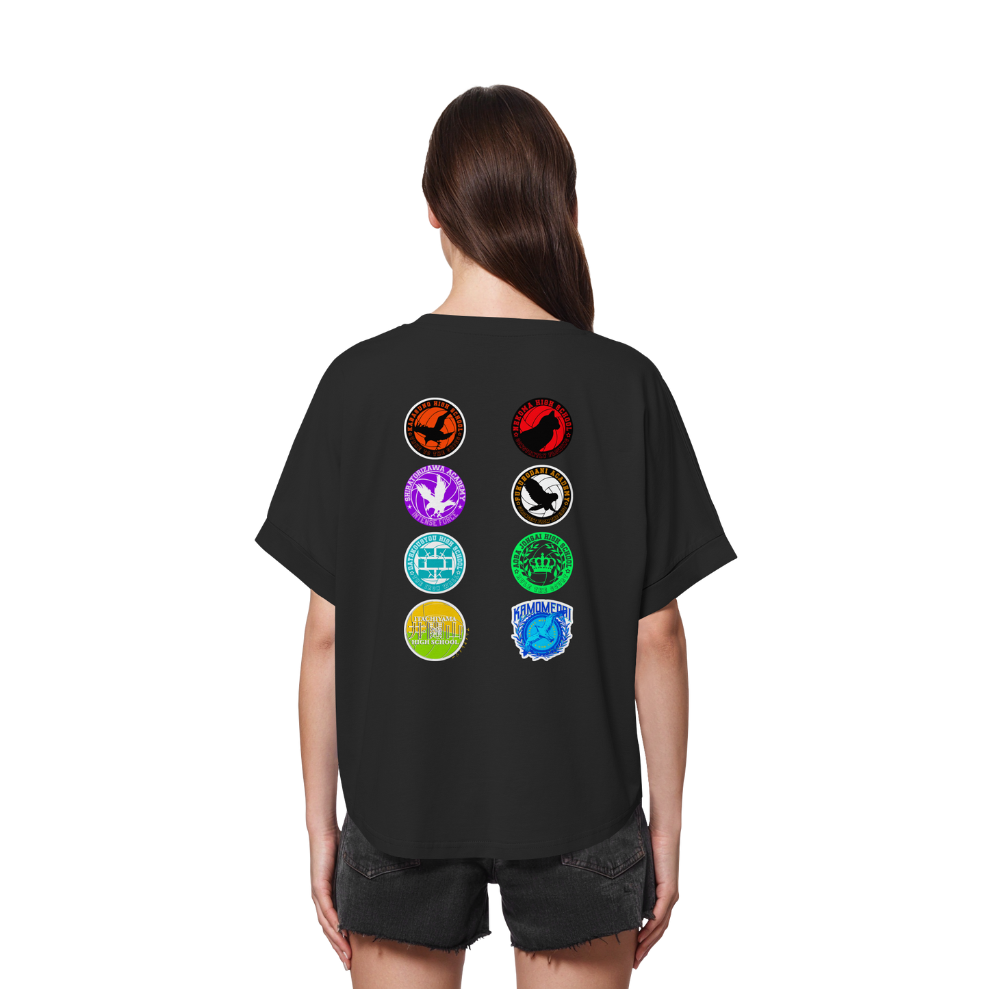 "Ascension Marks" Back Black Womens Organic Rolled Sleeves Shirt