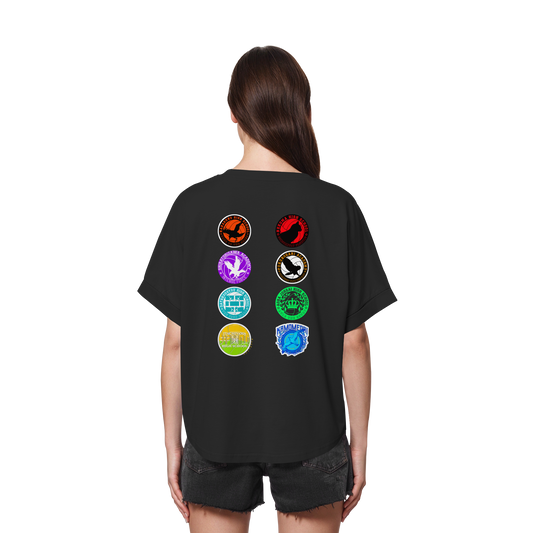 "Ascension Marks" Back Black Womens Organic Rolled Sleeves Shirt