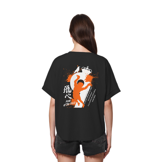 "King Of The Field 2.0" Back Black Womens Organic Rolled Sleeves Shirt