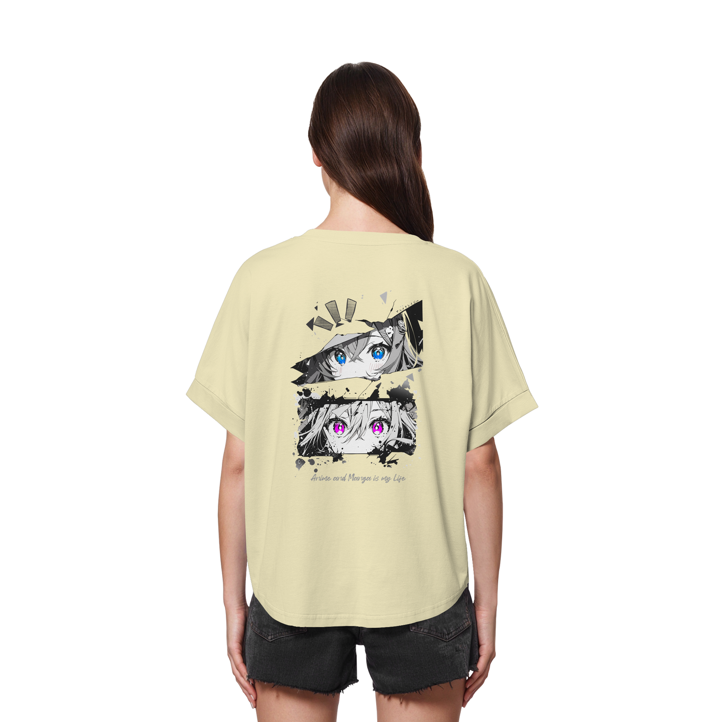 "Anime Eyes" Back - Womens Organic Rolled Sleeves T-Shirt