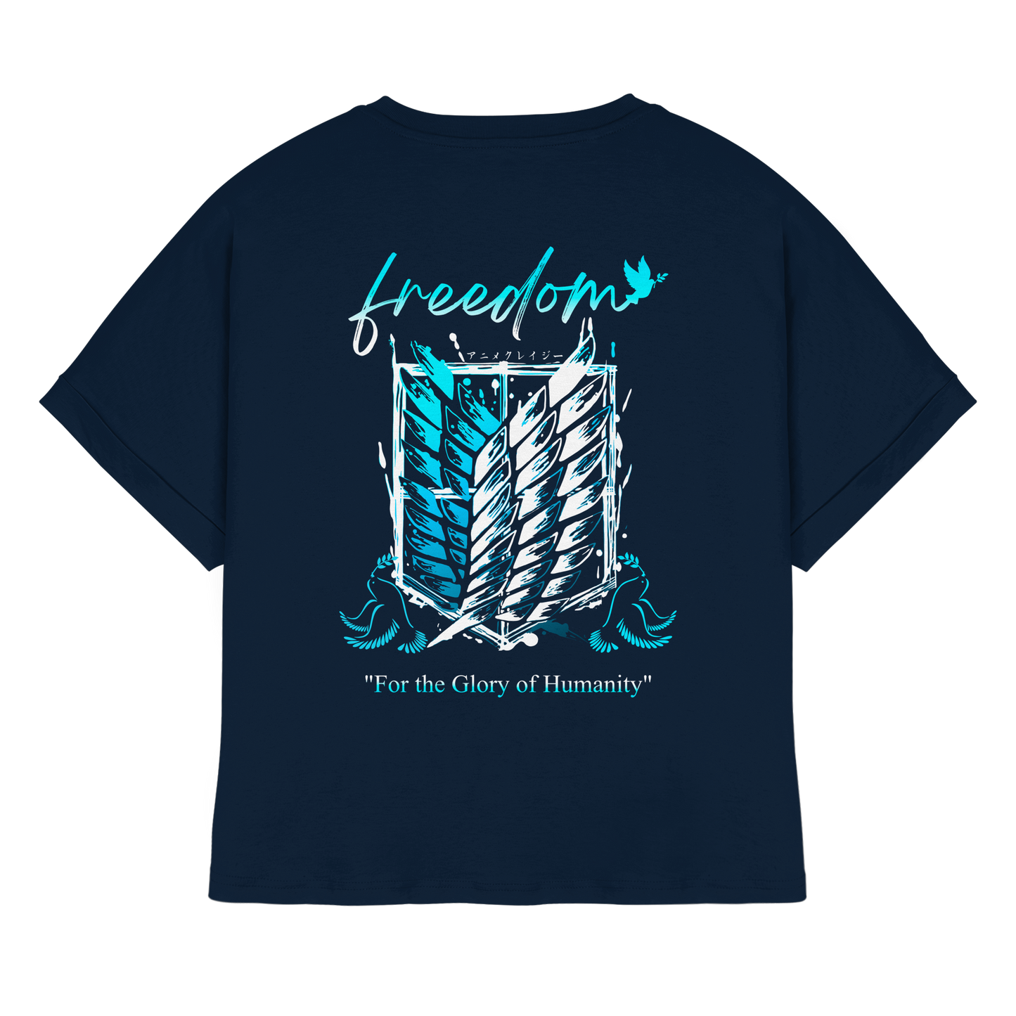 "Blue Rebellion - Wings Of Hope" Back Womens Organic Rolled Sleeves Shirt
