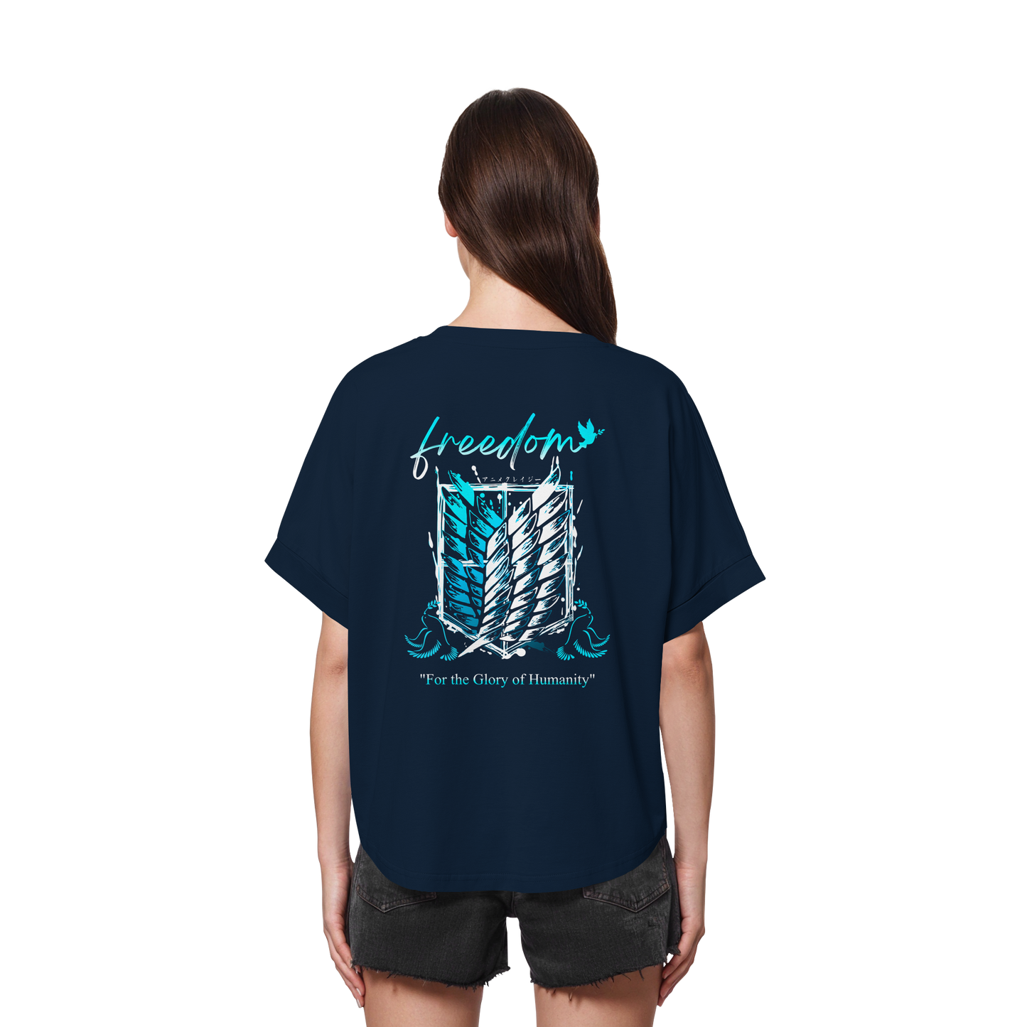 "Blue Rebellion - Wings Of Hope" Back Womens Organic Rolled Sleeves Shirt