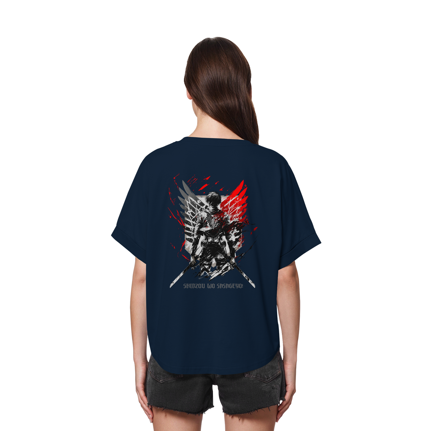 "Wings of Resolve" Back Womens Organic Rolled Sleeves Shirt