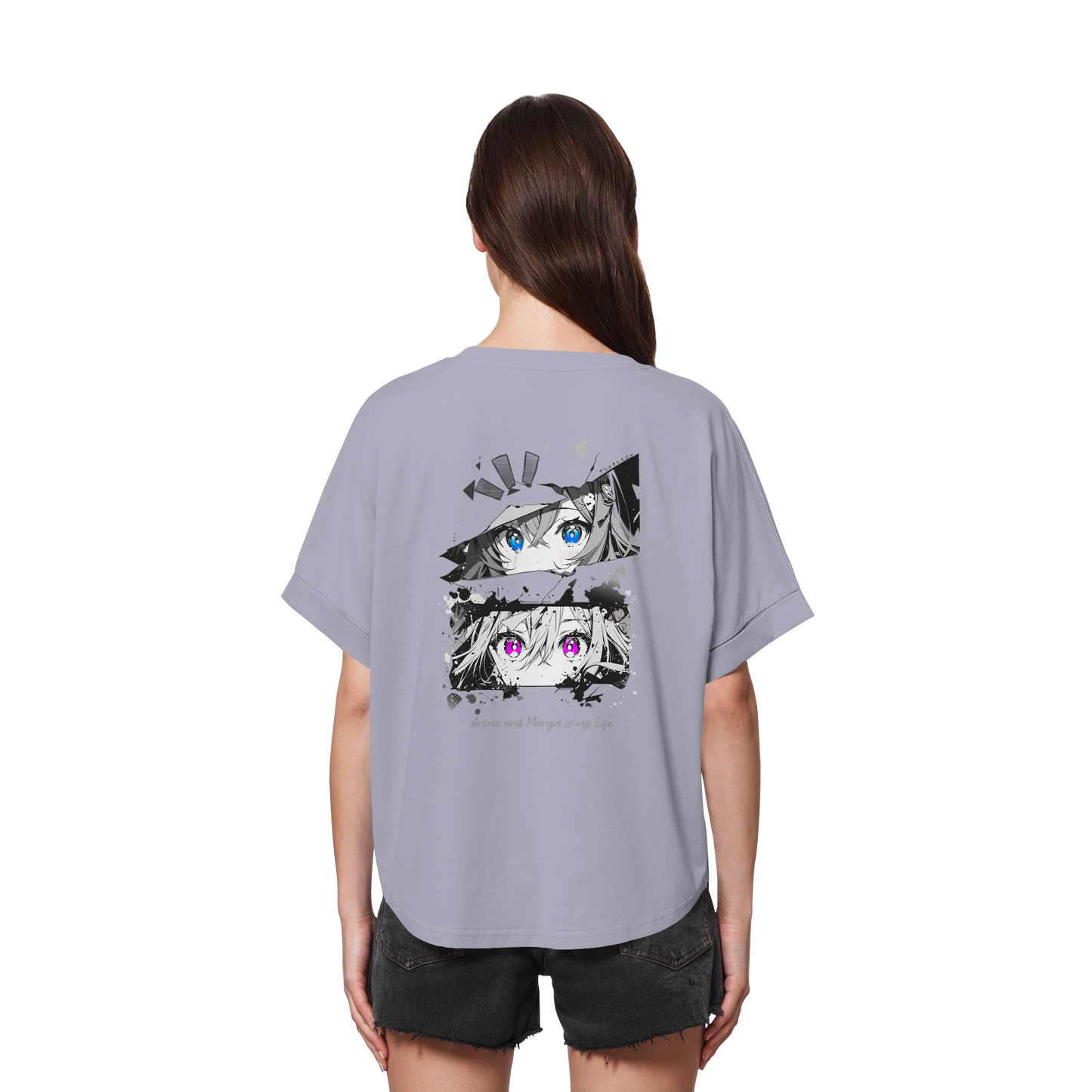 "Anime Eyes" Back - Womens Organic Rolled Sleeves T-Shirt