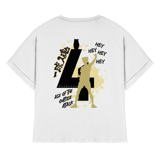 "Ace Of The Outside Attack" Back White Womens Organic Rolled Sleeves Shirt