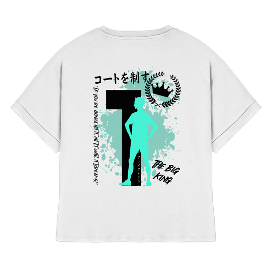 "The Big King" Back White Womens Organic Rolled Sleeves Shirt