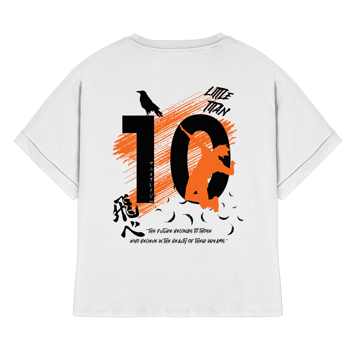 "Little Titan" Back White Womens Organic Rolled Sleeves Shirt