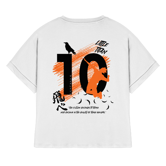 "Little Titan" Back White Womens Organic Rolled Sleeves Shirt