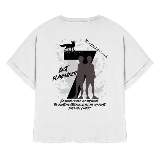 "Best Playmaker" Back White Womens Organic Rolled Sleeves Shirt