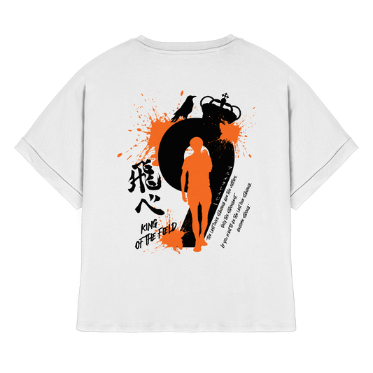 "King Of The Field" Back White Womens Organic Rolled Sleeves Shirt