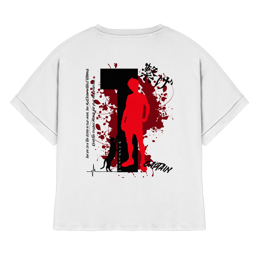 "Captain" Back White Womens Organic Rolled Sleeves Shirt