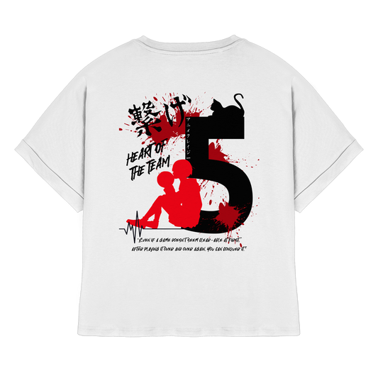 "Heart Of The Team" Back White Womens Organic Rolled Sleeves Shirt
