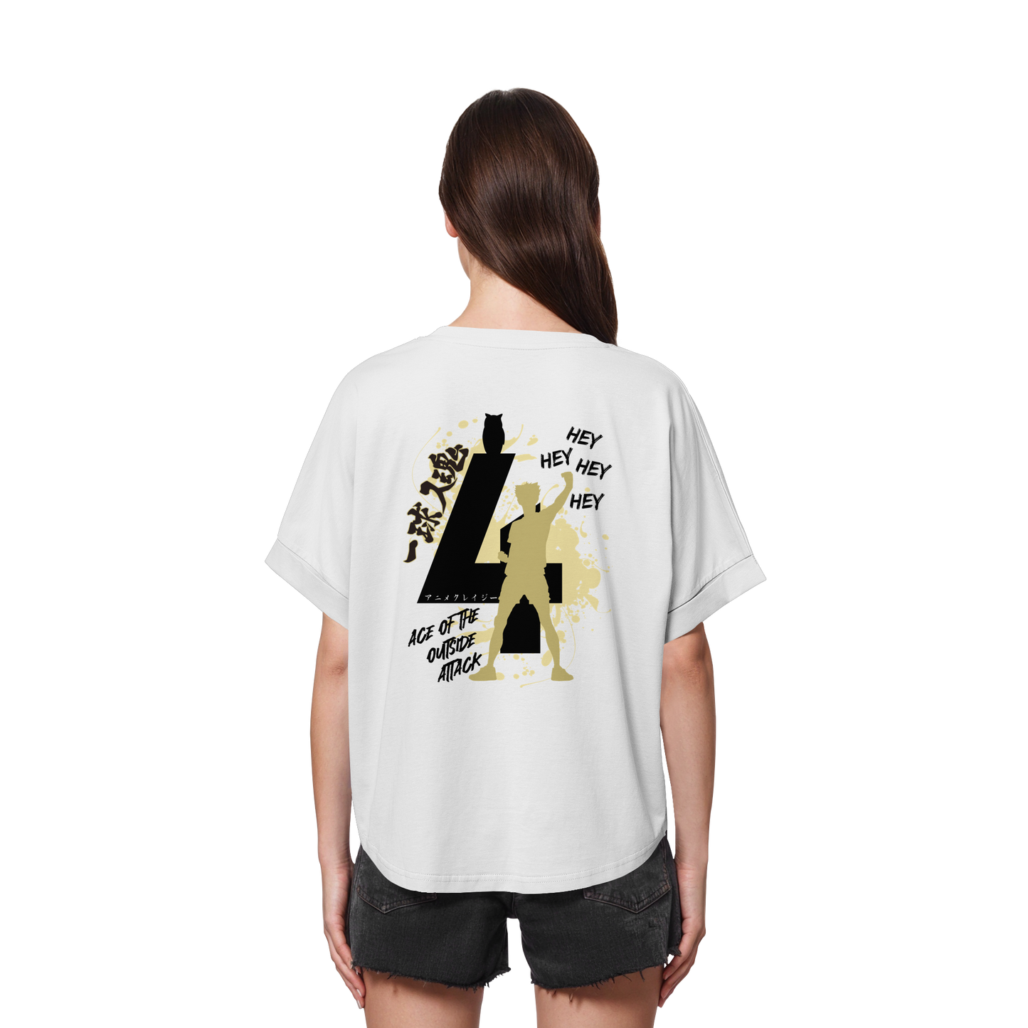 "Ace Of The Outside Attack" Back White Womens Organic Rolled Sleeves Shirt