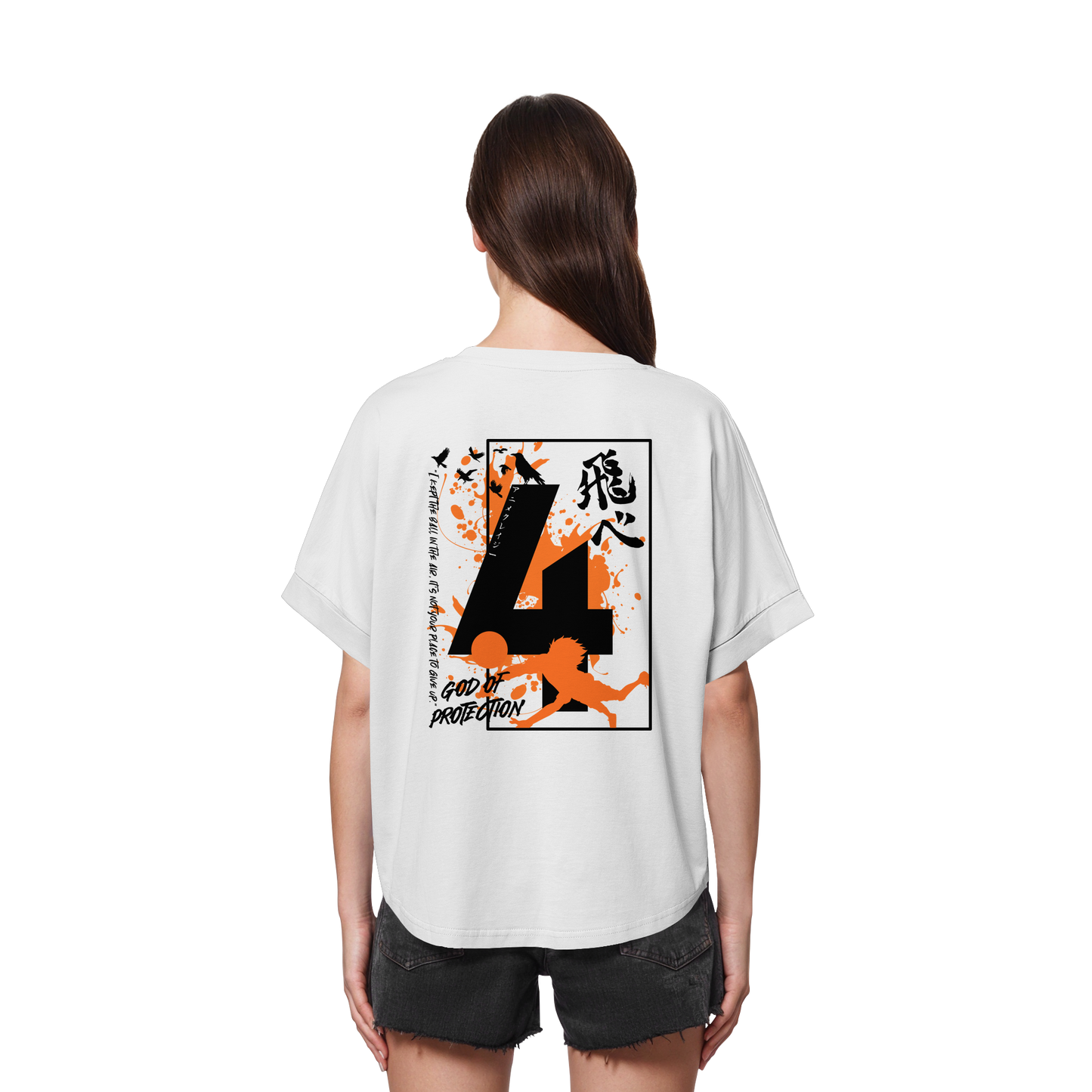 "God Of Protection" Back White Womens Organic Rolled Sleeves Shirt