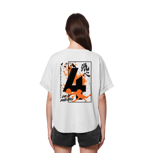 "God Of Protection" Back White Womens Organic Rolled Sleeves Shirt