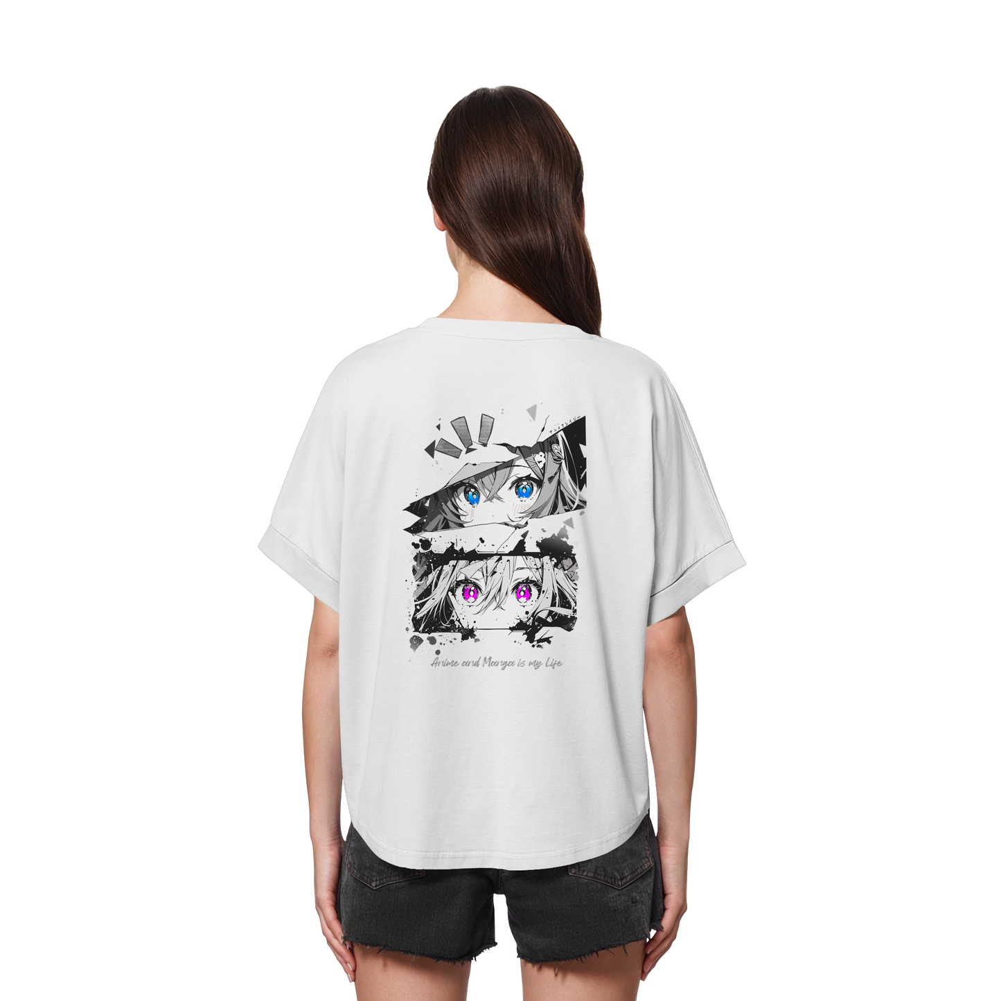 "Anime Eyes" Back - Womens Organic Rolled Sleeves T-Shirt