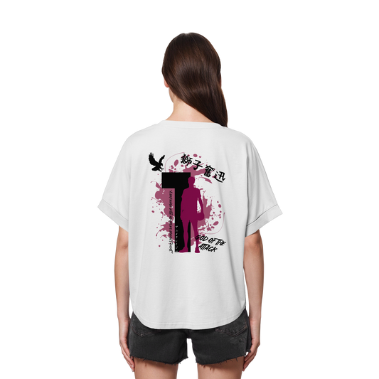 "God Of The Attack" Back White Womens Organic Rolled Sleeves Shirt