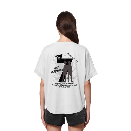 "Best Playmaker" Back White Womens Organic Rolled Sleeves Shirt