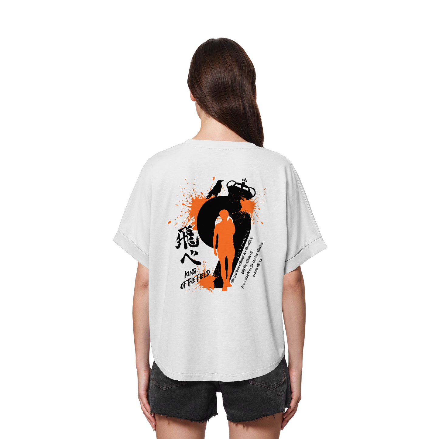 "King Of The Field" Back White Womens Organic Rolled Sleeves Shirt