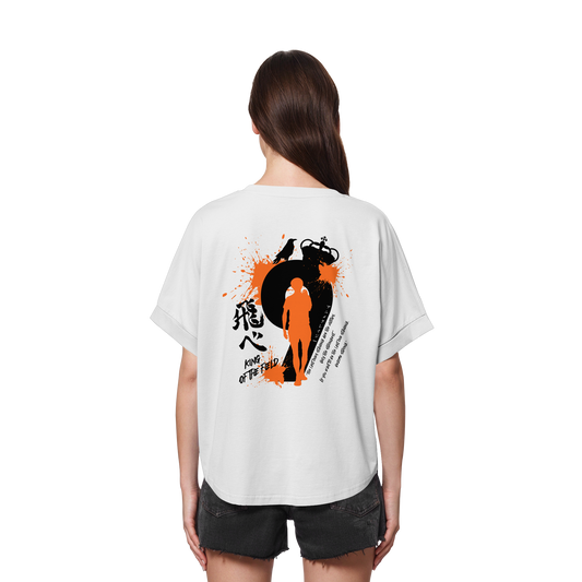 "King Of The Field" Back White Womens Organic Rolled Sleeves Shirt