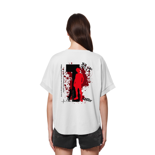 "Captain" Back White Womens Organic Rolled Sleeves Shirt