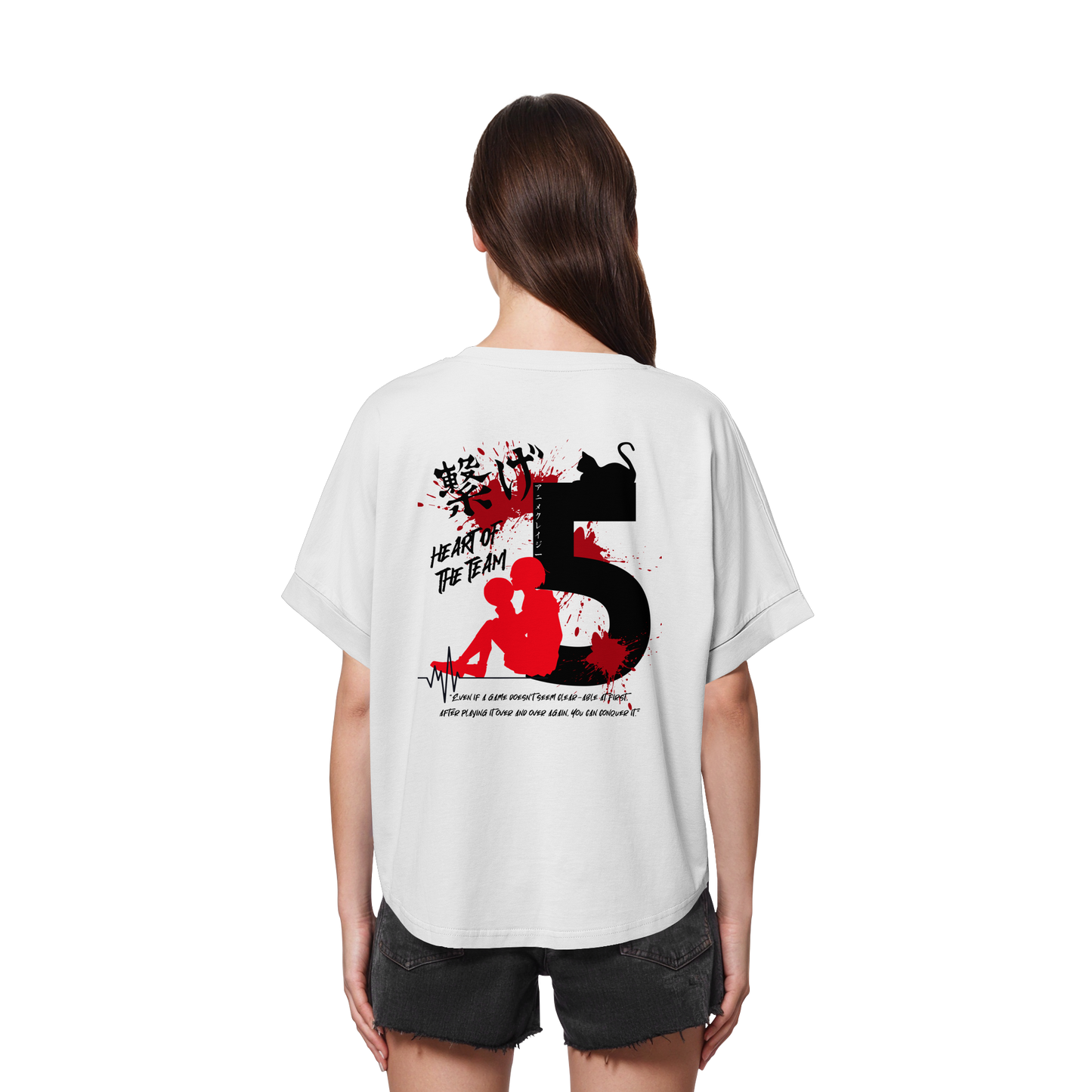 "Heart Of The Team" Back White Womens Organic Rolled Sleeves Shirt