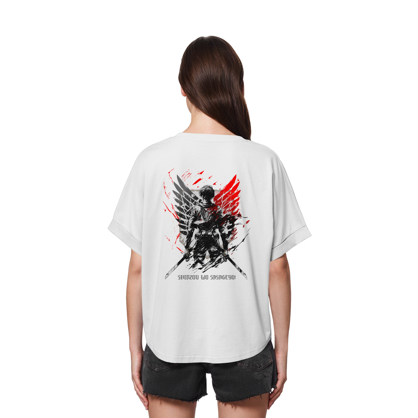 "Wings of Resolve" Back Womens Organic Rolled Sleeves Shirt