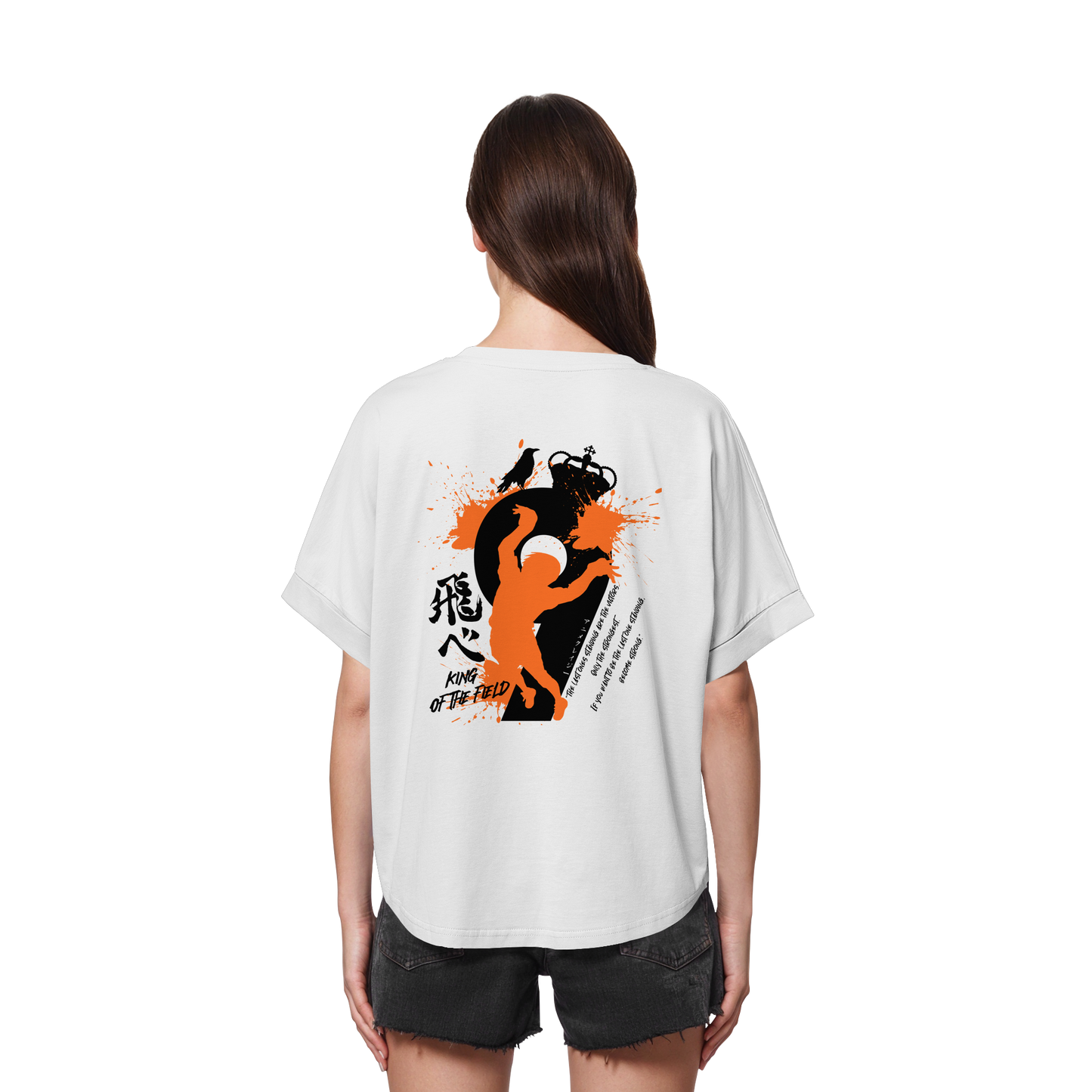 "King Of The Field 2.0" Back White Womens Organic Rolled Sleeves Shirt