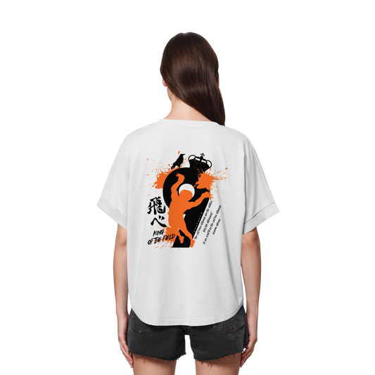 "King Of The Field 2.0" Back White Womens Organic Rolled Sleeves Shirt