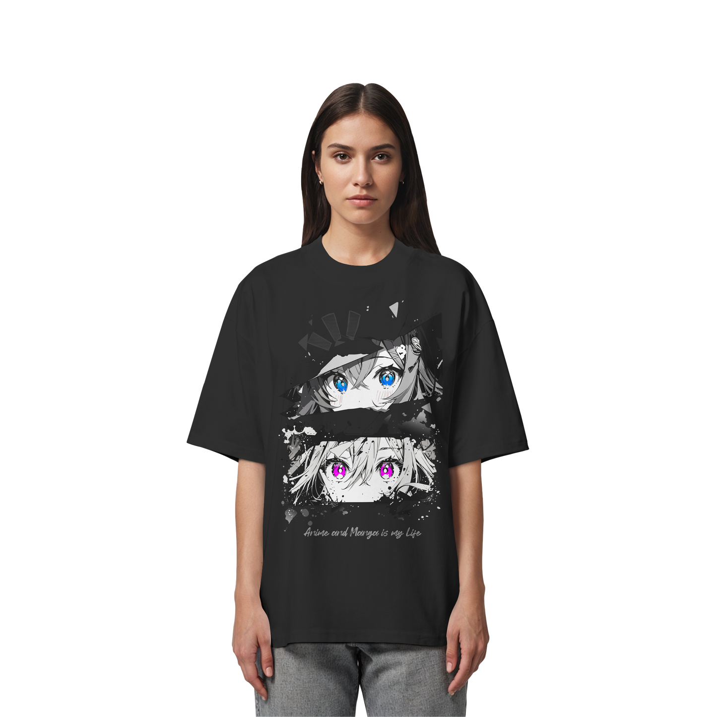 "Anime Eyes" Front - Organic Oversize Shirt