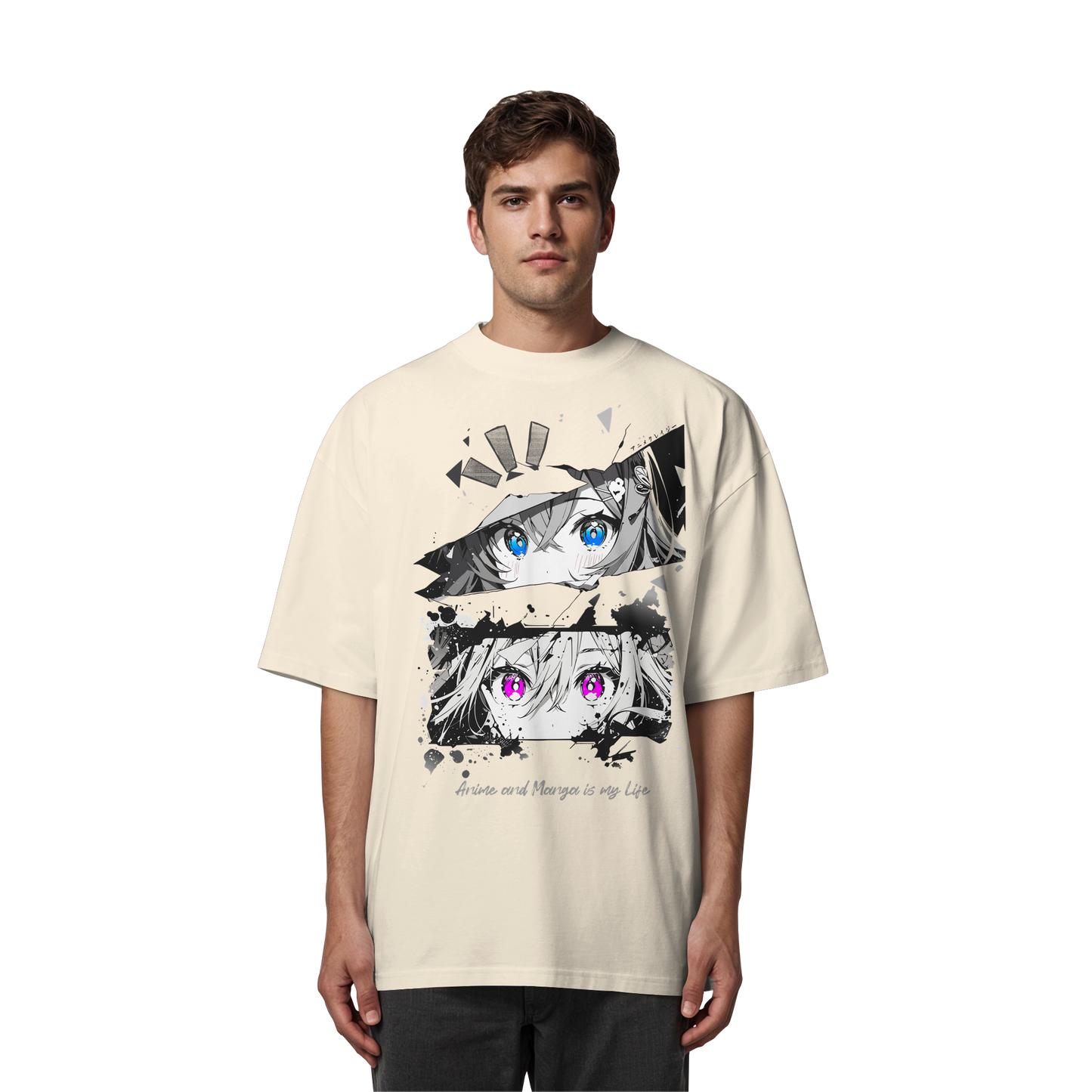 "Anime Eyes" Front - Organic Oversize Shirt