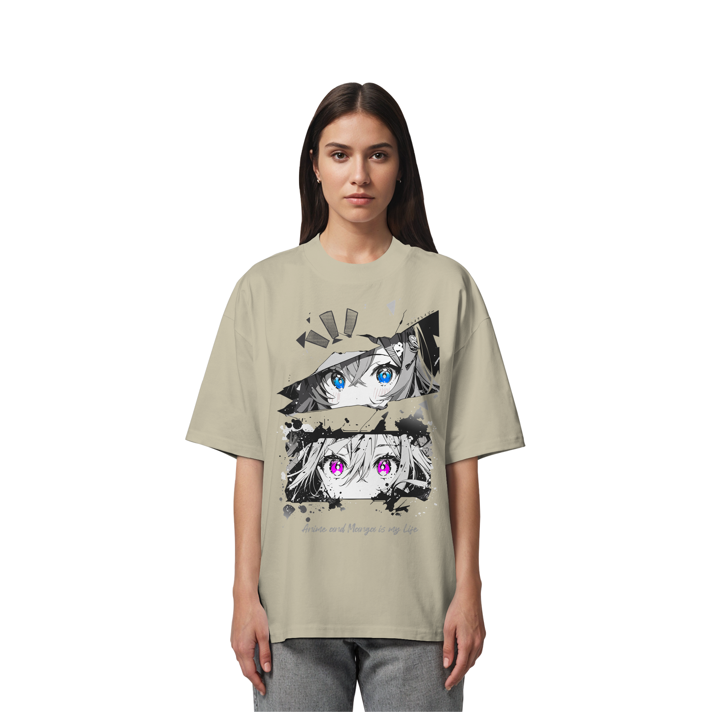"Anime Eyes" Front - Organic Oversize Shirt
