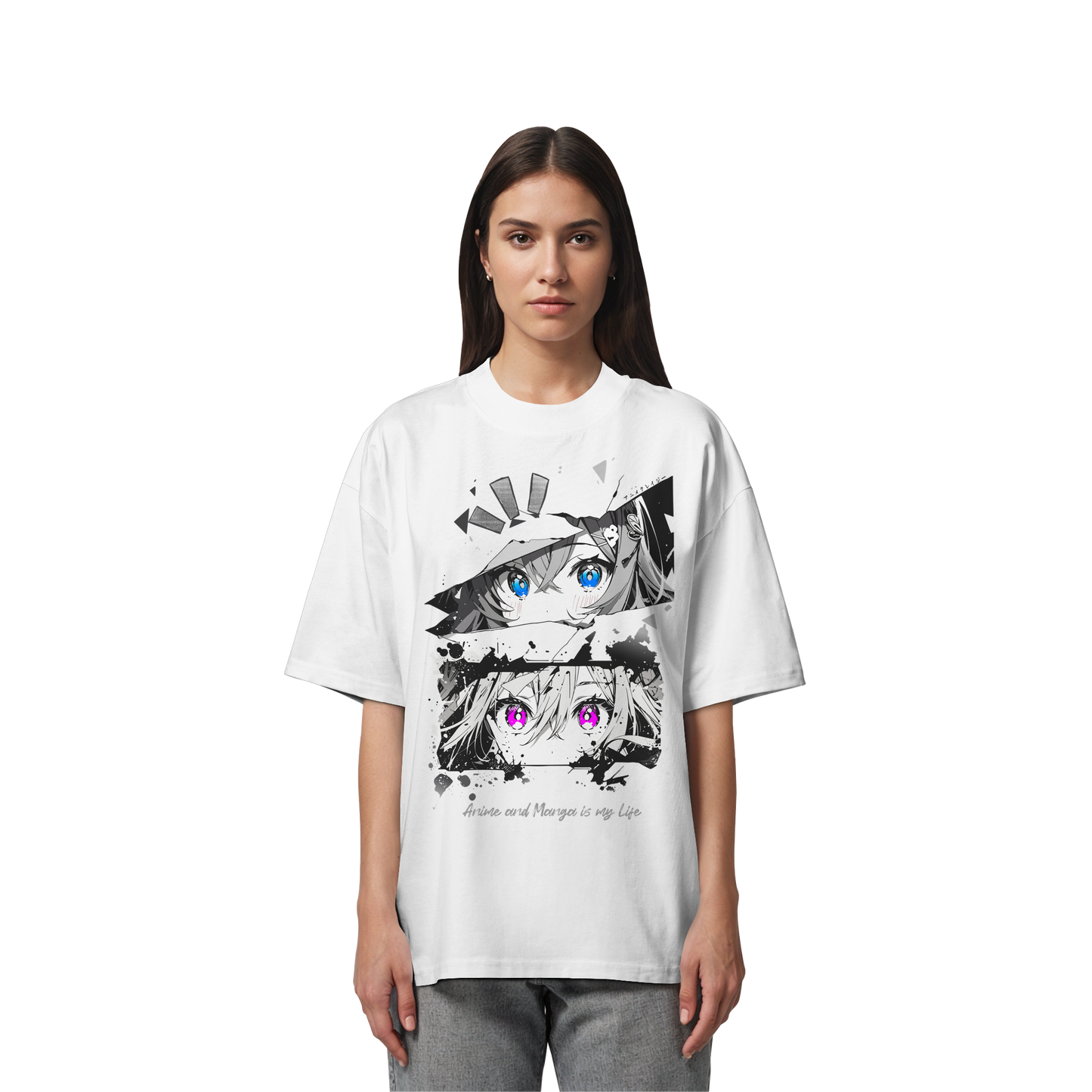 "Anime Eyes" Front - Organic Oversize Shirt
