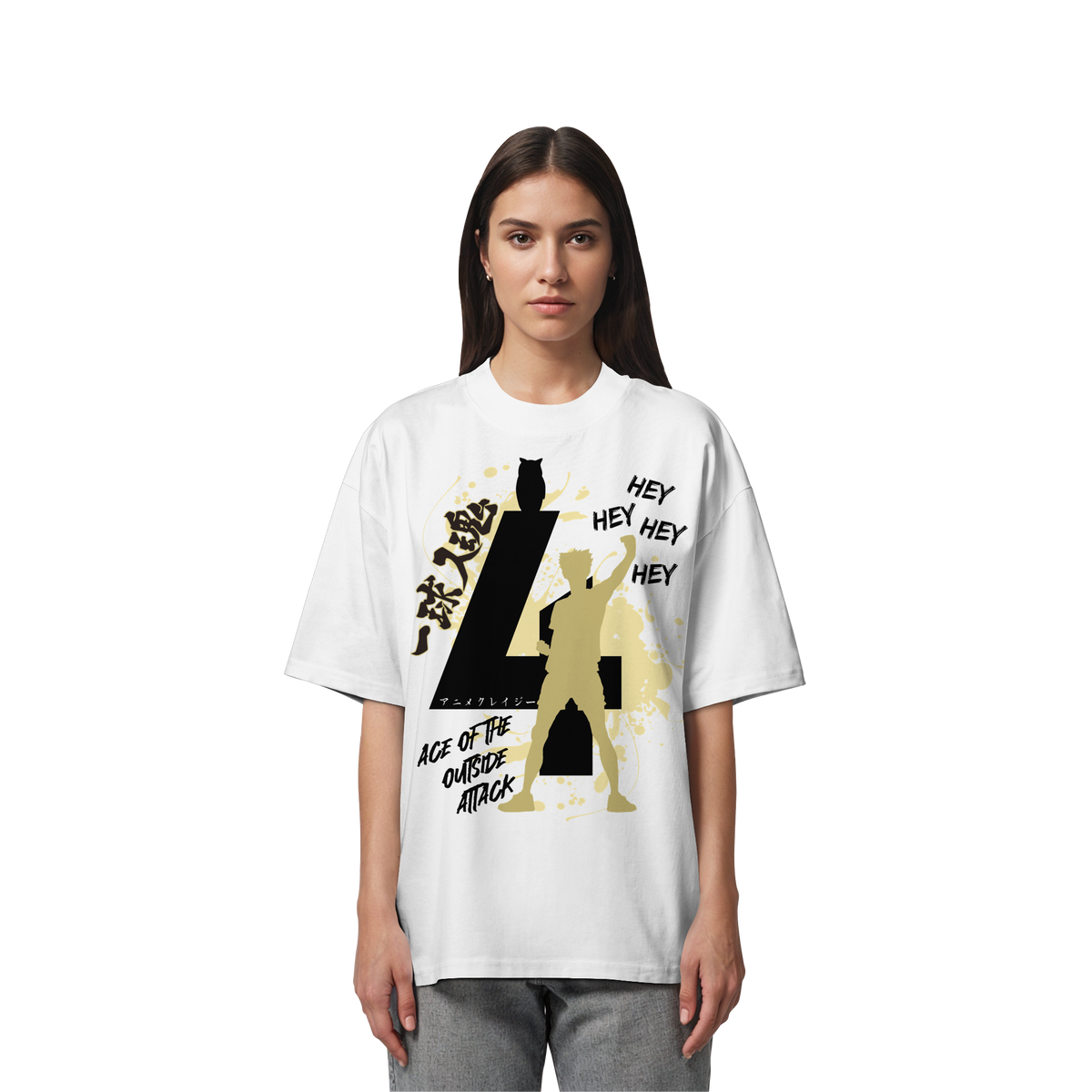 "Ace Of The Outside Attack" Front Organic Oversize Shirt