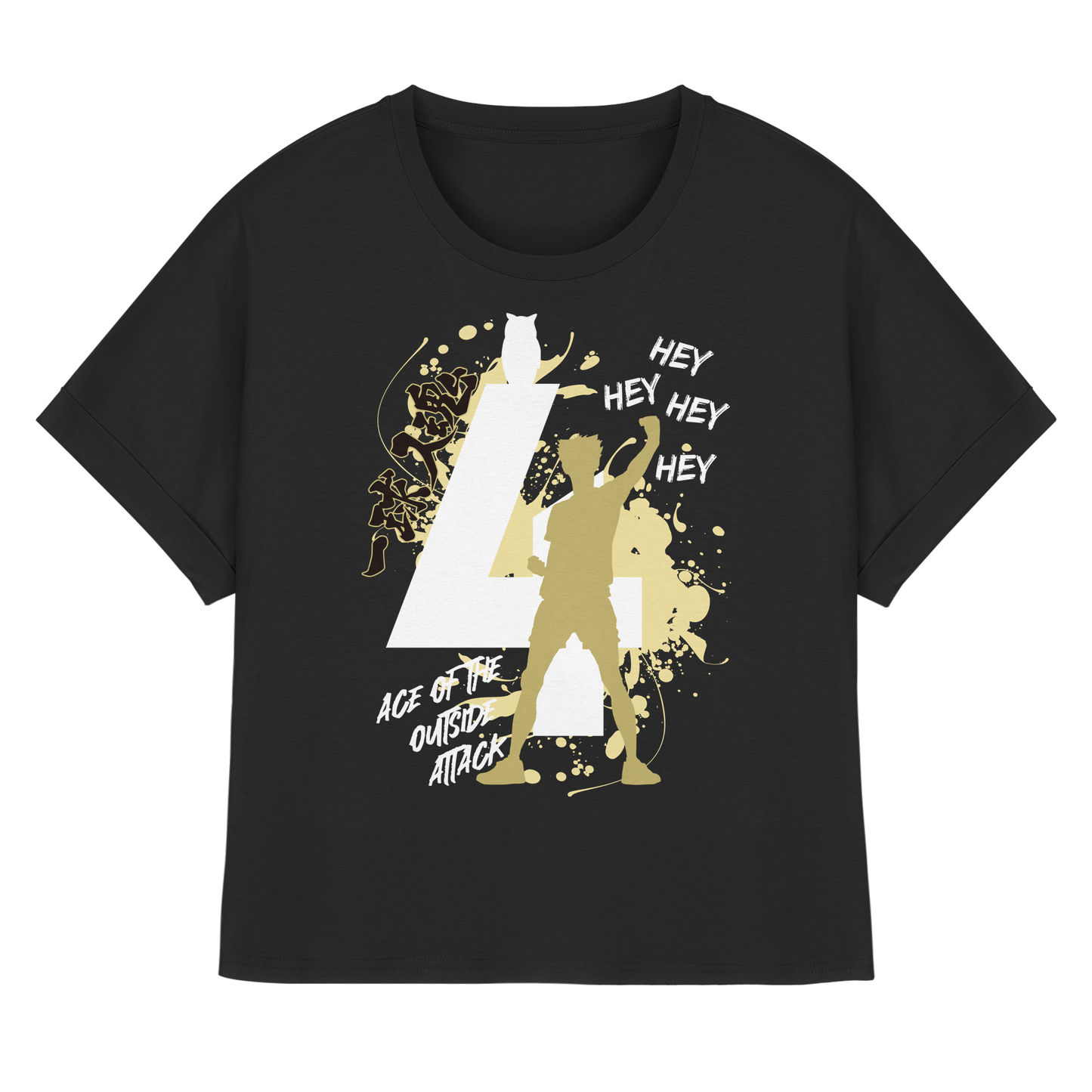 "Ace Of The Outside Attack" Front Black Womens Organic Rolled Sleeves Shirt