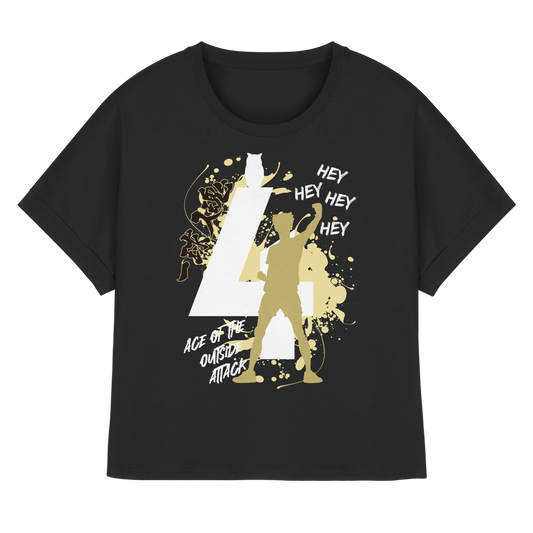 "Ace Of The Outside Attack" Front Black Womens Organic Rolled Sleeves Shirt