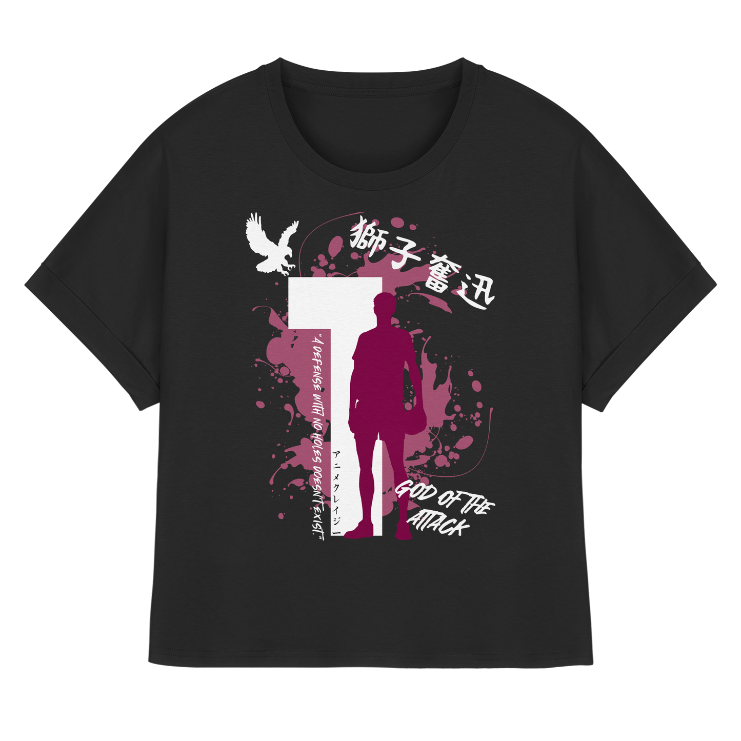 "God Of The Attack" Front Black Womens Organic Rolled Sleeves Shirt