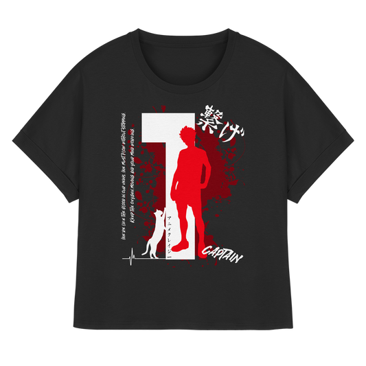 "Captain" Front Black Womens Organic Rolled Sleeves Shirt