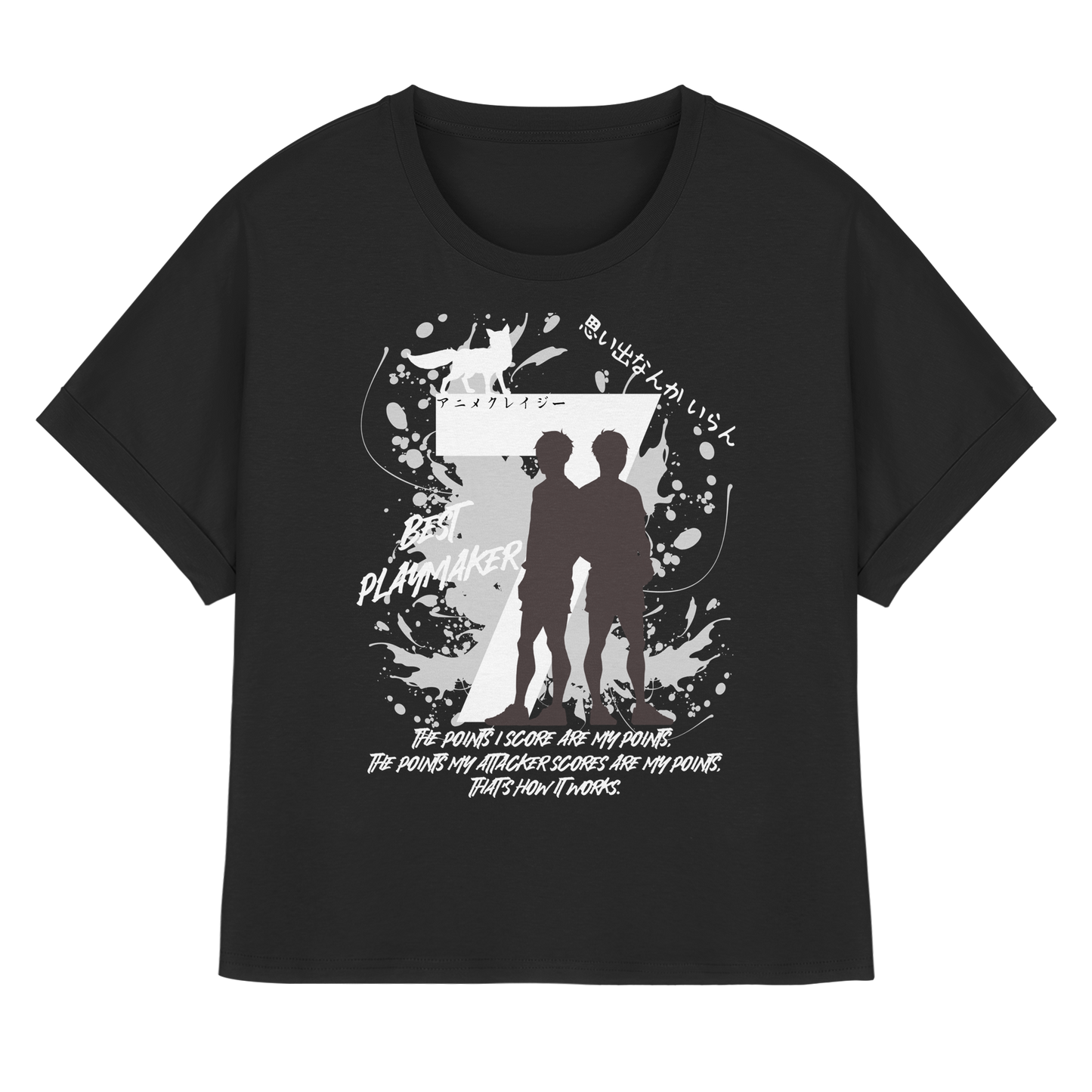 "Best Playmaker" Front Black Womens Organic Rolled Sleeves Shirt