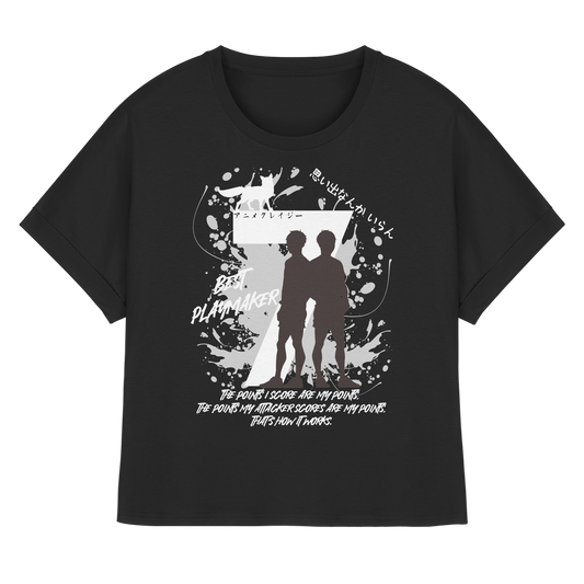 "Best Playmaker" Front Black Womens Organic Rolled Sleeves Shirt