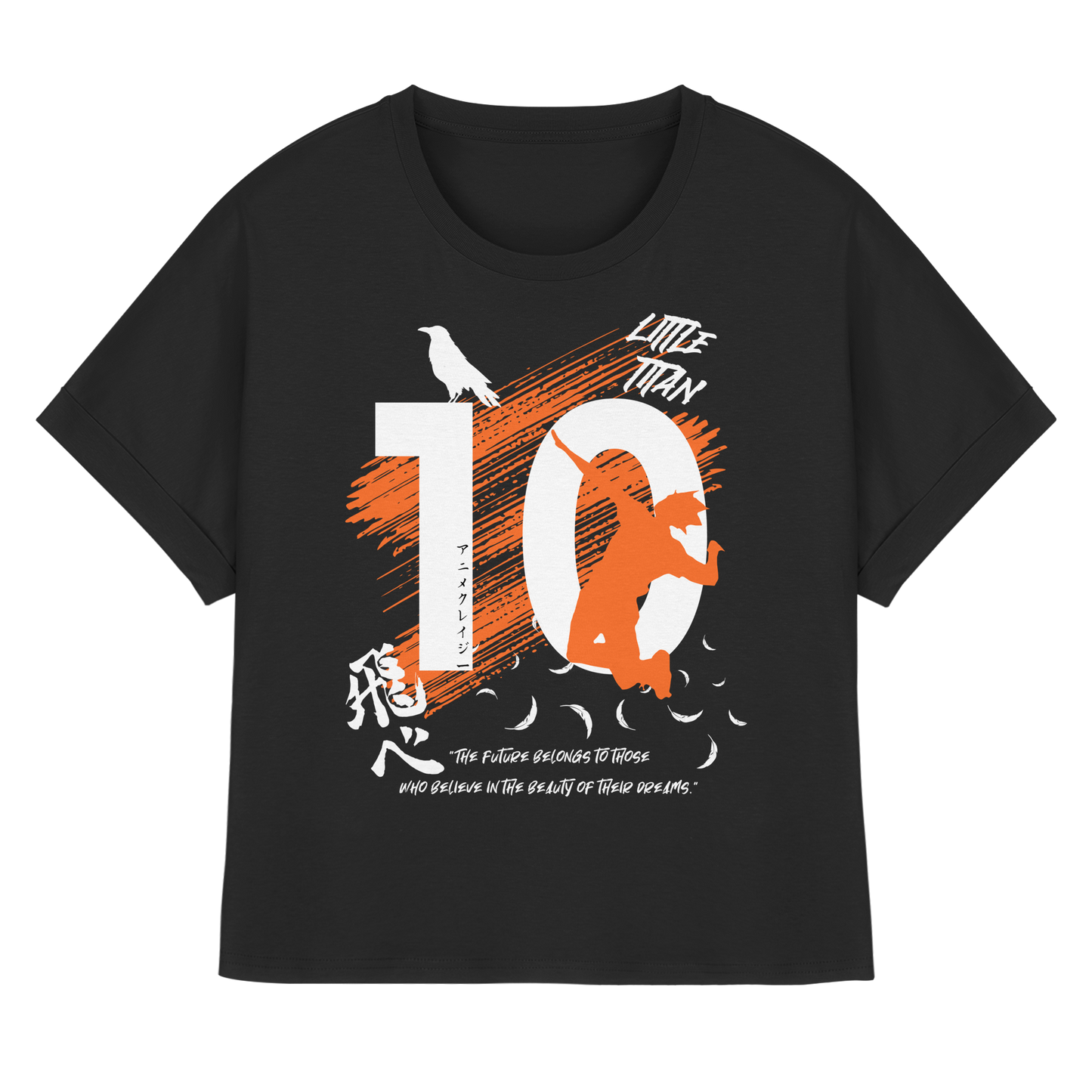 "Little Titan" Front Black Womens Organic Rolled Sleeves Shirt