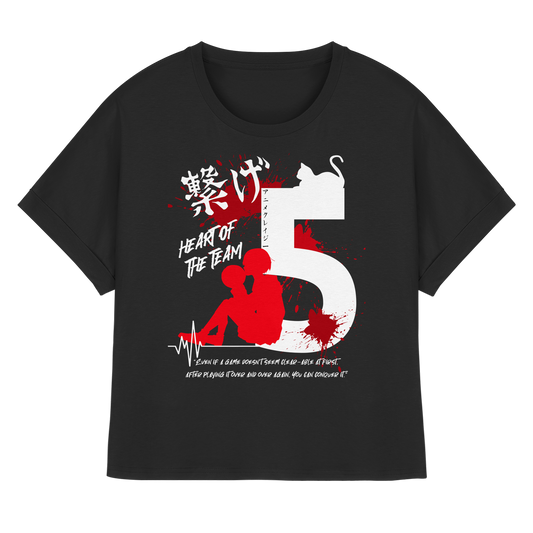 "Heart Of The Team" Front Black Womens Organic Rolled Sleeves Shirt