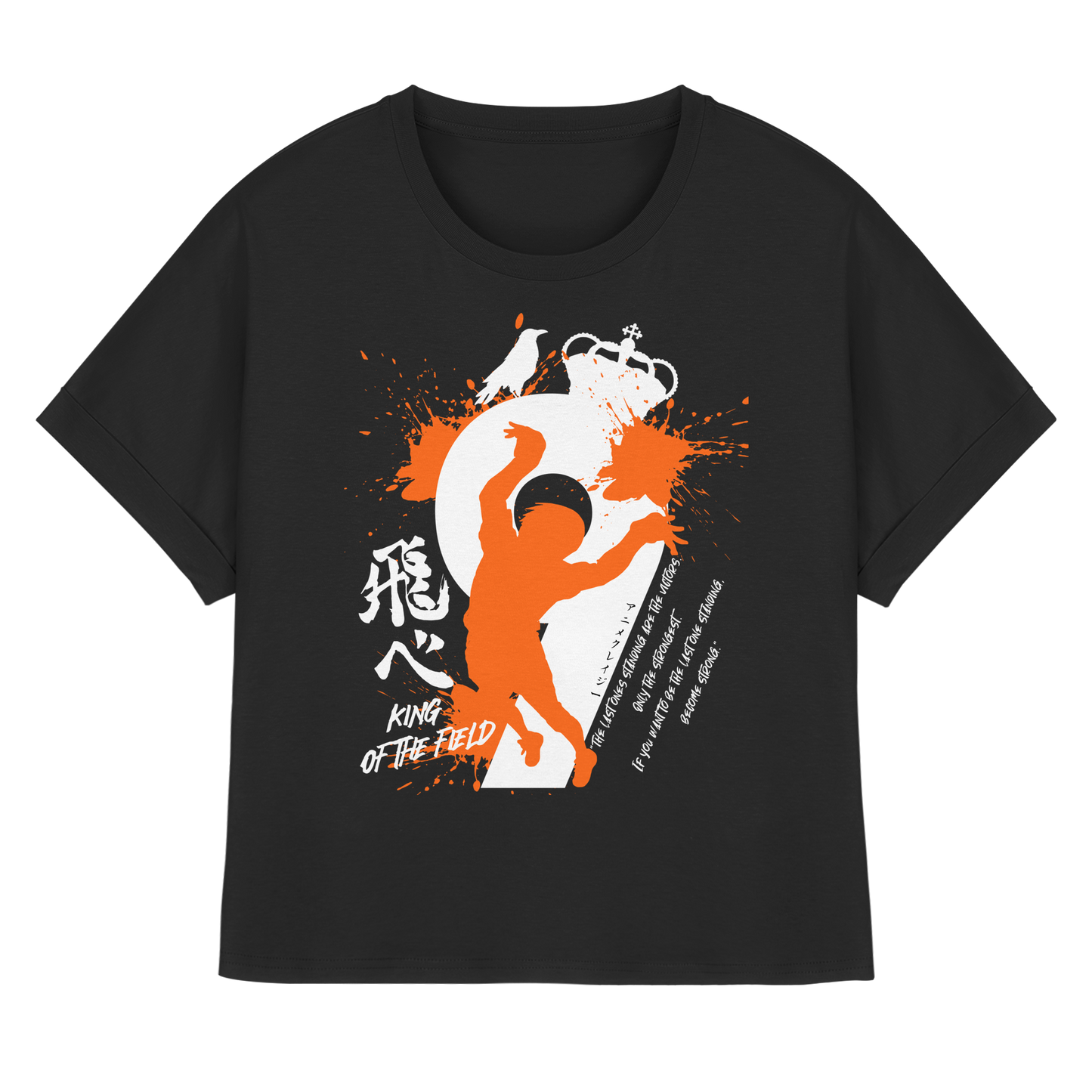 "King Of The Field 2.0" Front Black Womens Organic Rolled Sleeves Shirt