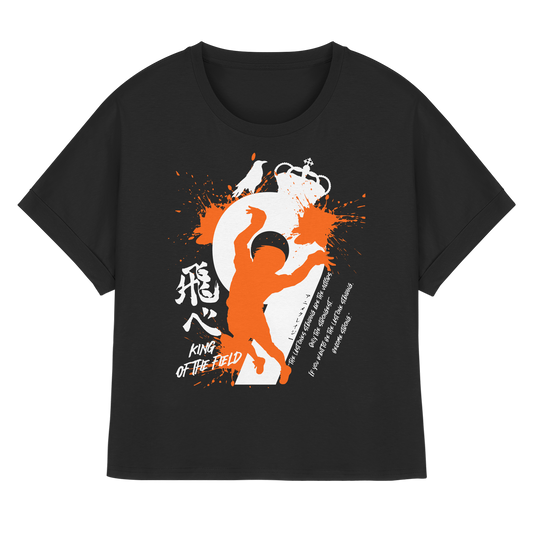 "King Of The Field 2.0" Front Black Womens Organic Rolled Sleeves Shirt