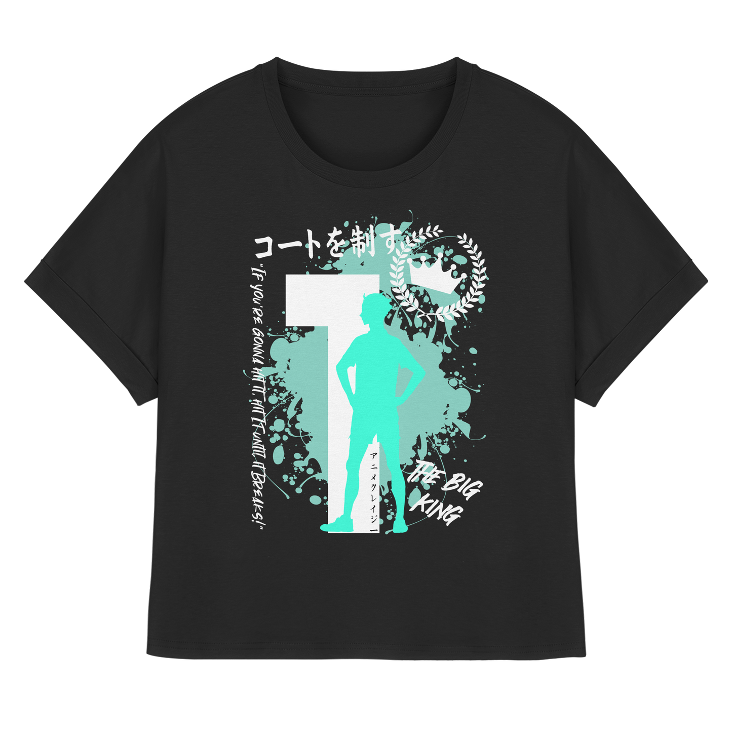 "The Big King" Front Black Womens Organic Rolled Sleeves Shirt