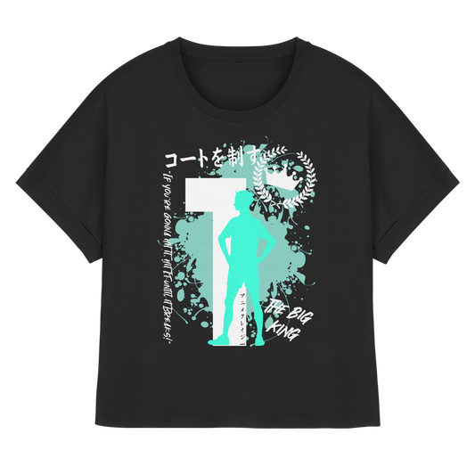 "The Big King" Front Black Womens Organic Rolled Sleeves Shirt
