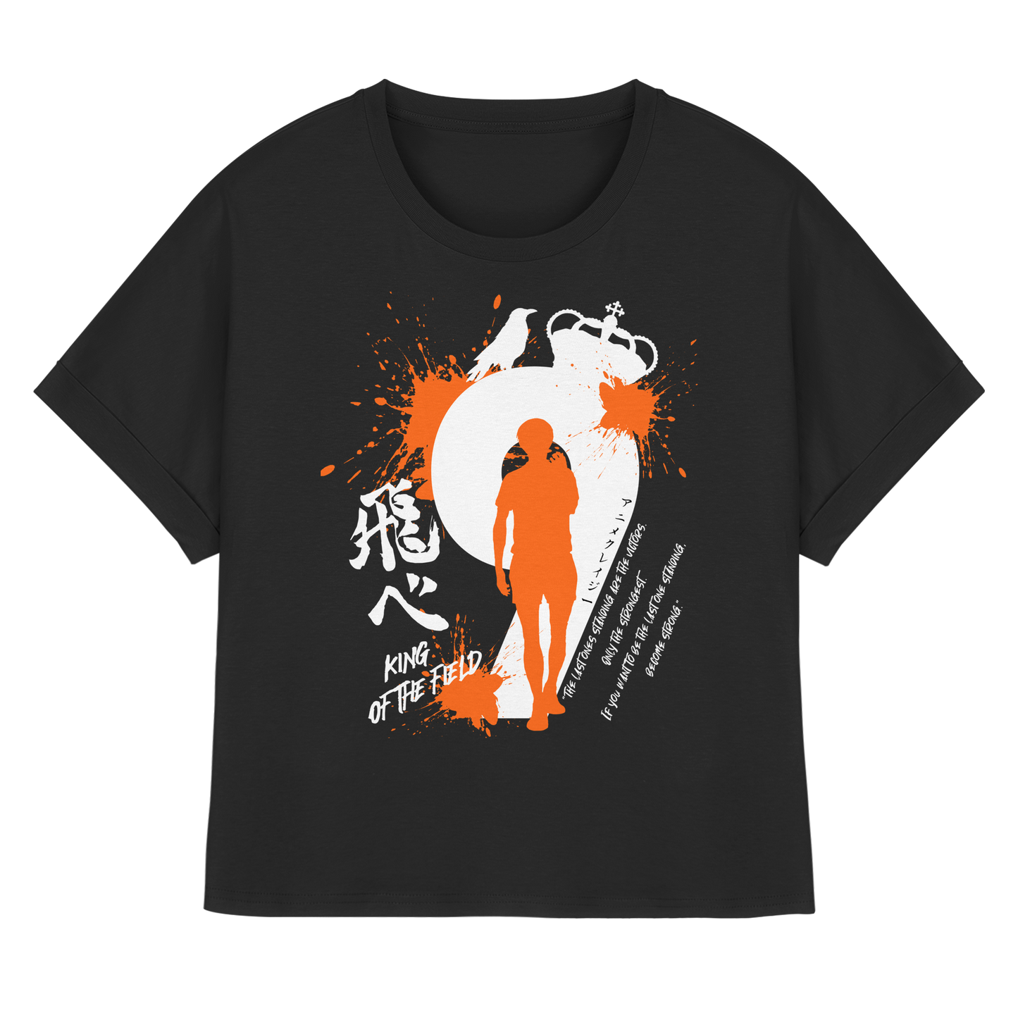 "King Of The Field" Front Black Womens Organic Rolled Sleeves Shirt