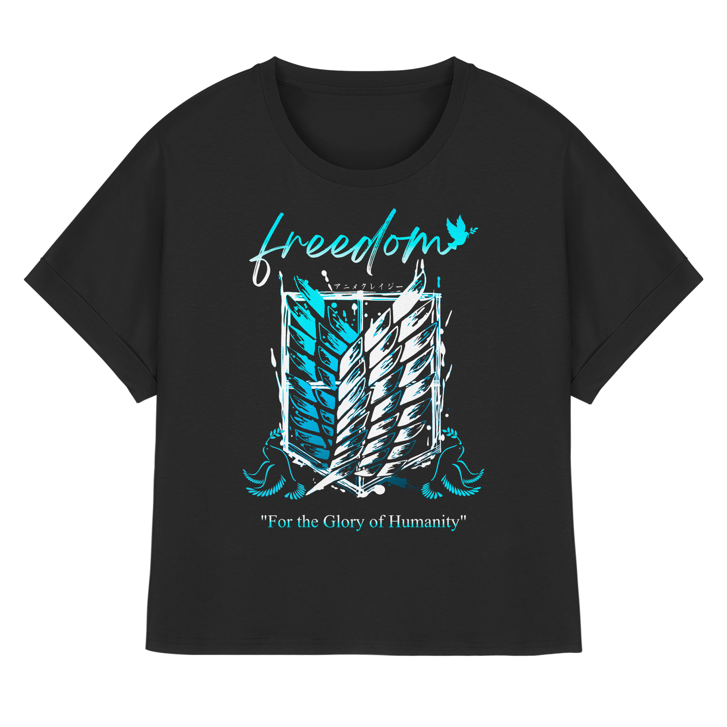 "Blue Rebellion - Wings Of Hope" Front Women Organic Rolled Sleeves Shirt